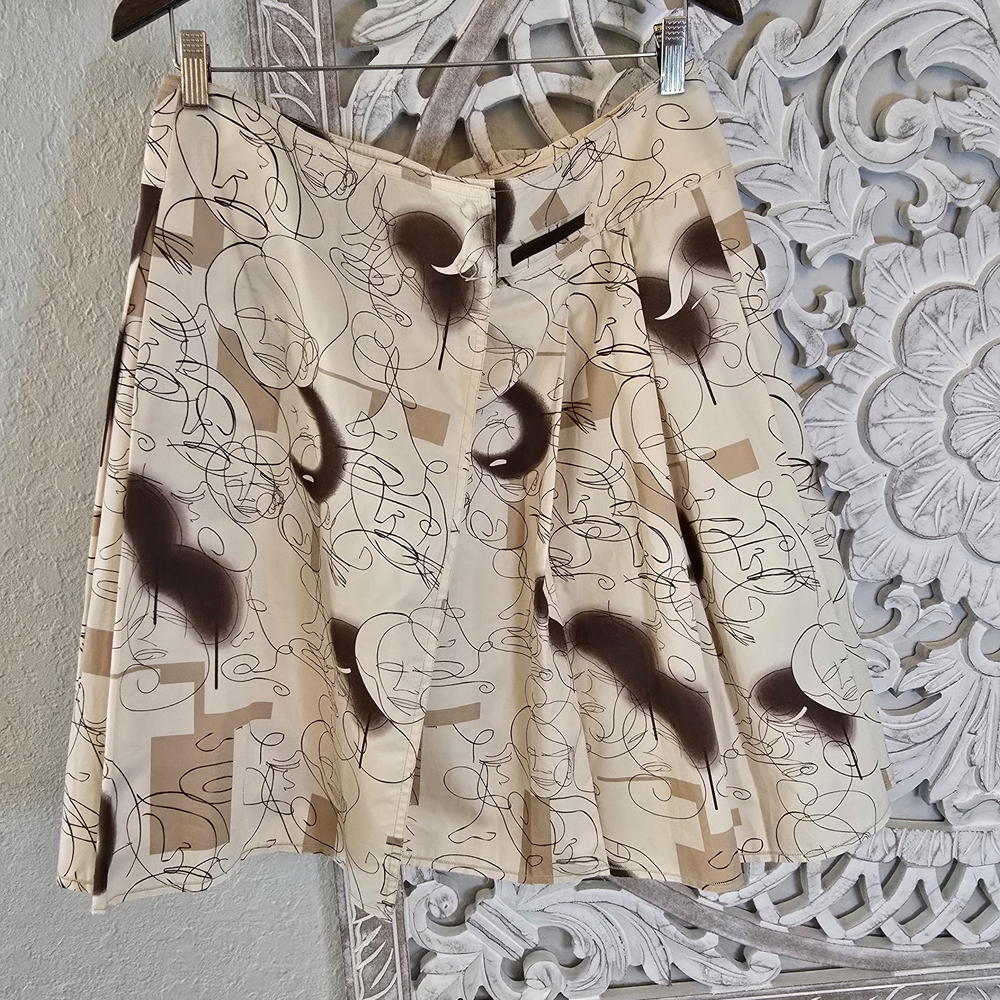 Prada Cream and Brown A-Line Skirt